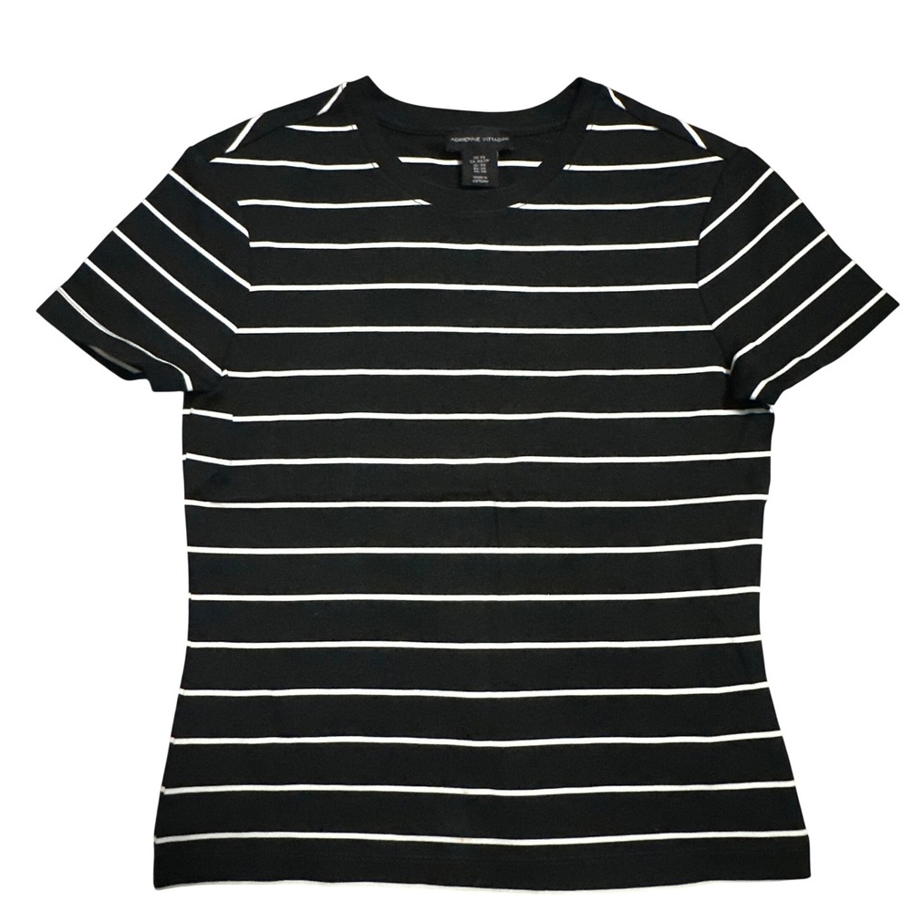 Adrienne Vittadini‎ Women's Striped Short Sleeve Crewneck Top Black White  XS